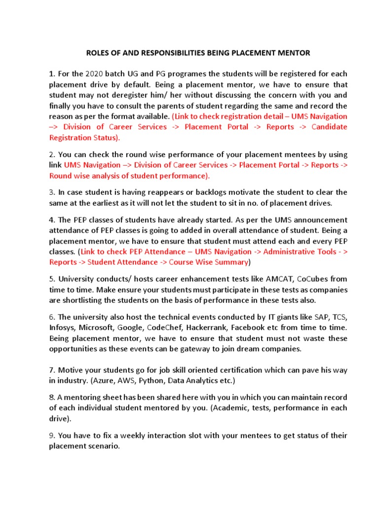 Roles of and Responsibilities Being Placement Mentor | PDF | Mentorship ...