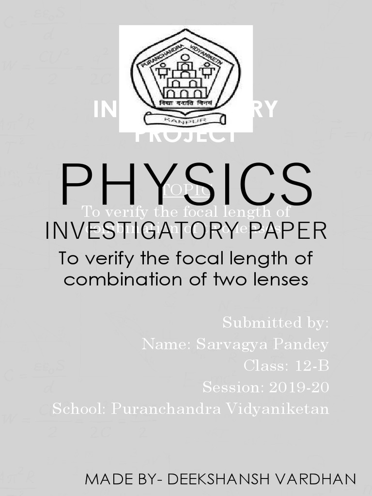 Investigatory Project Physics PDF Optics Electrodynamics