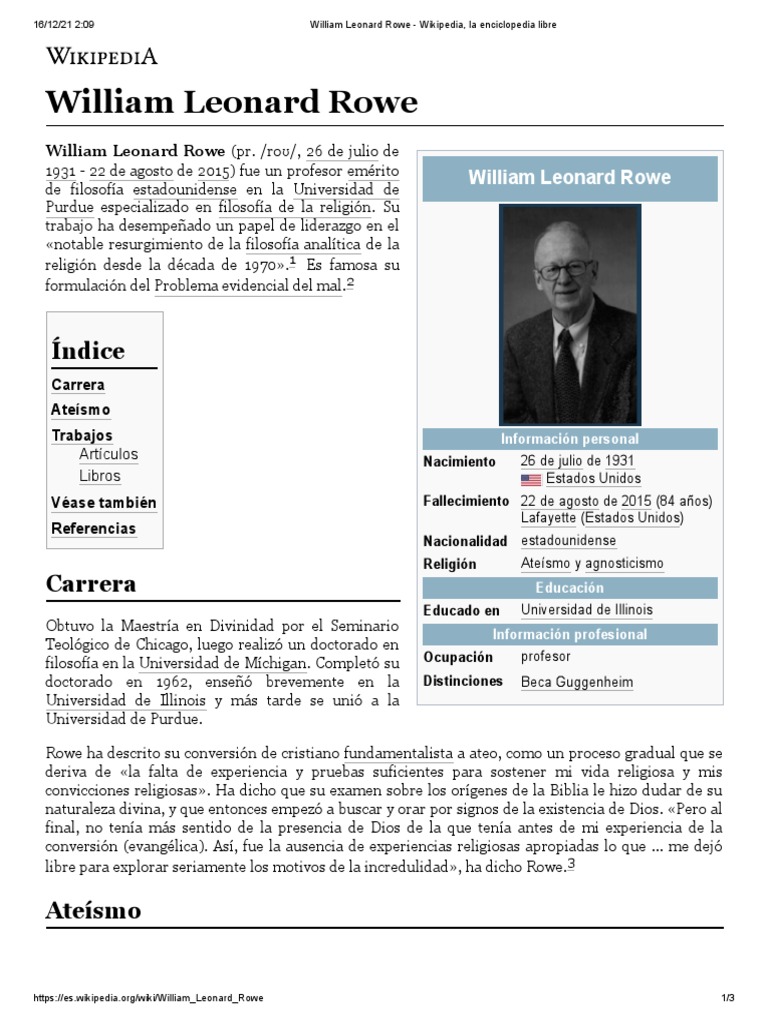William Leonard Rowe PDF Escepticismo Teología