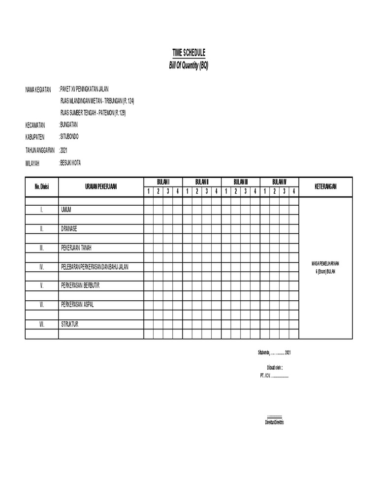 Bill of Quantity (BQ) : Time Schedule | PDF