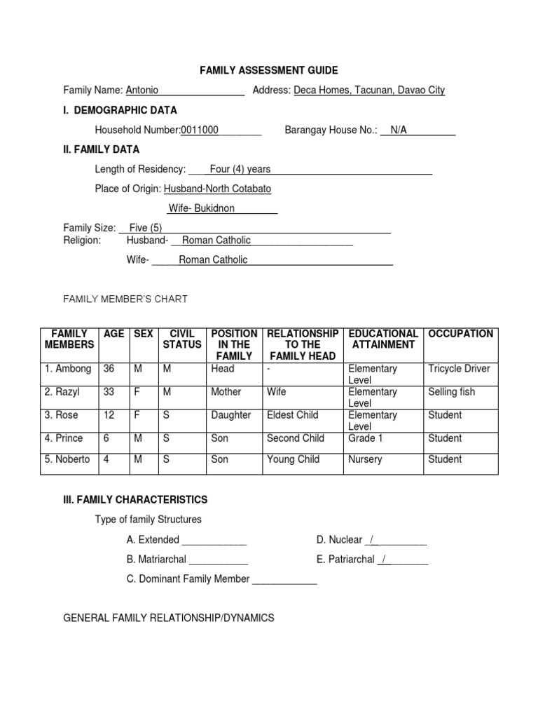1RLE - Family Health Assessment Guide | PDF | Wellness