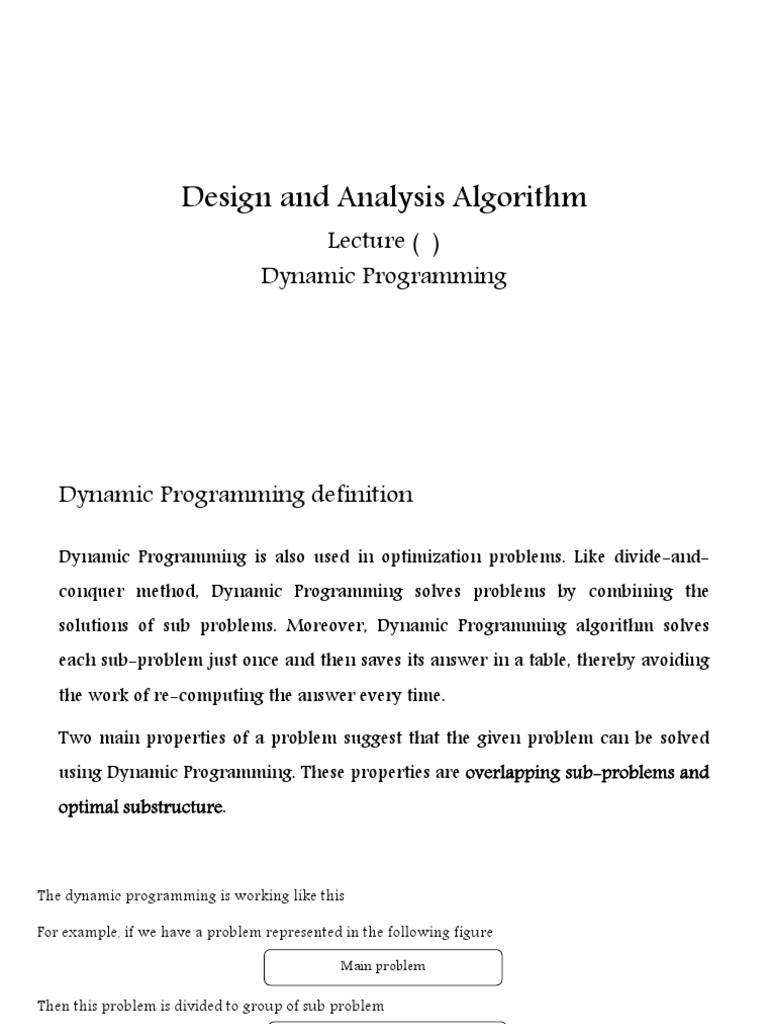 Design and Analysis Algorithm: Lecture Dynamic Programming | PDF ...
