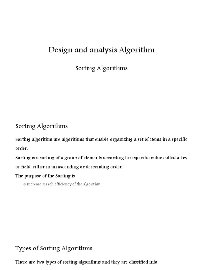 Design and Analysis Algorithm: Sorting Algorithms | PDF | Applied ...
