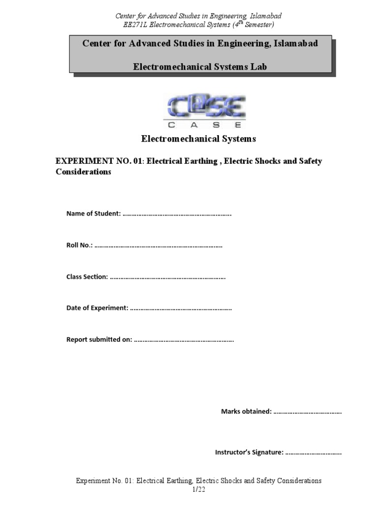 Exp 01 Electrical Earthing, Electric Shocks and Safety