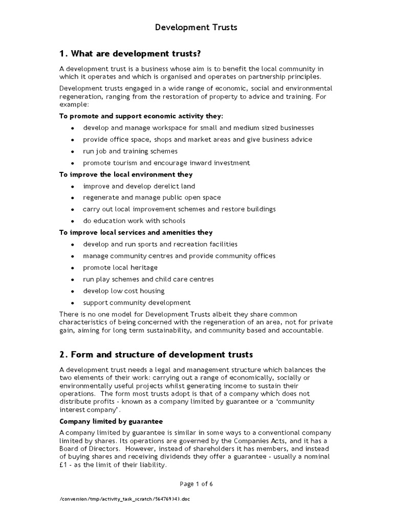 Understanding Development Trusts | PDF | Charitable Organization ...