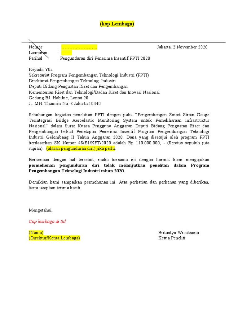 Template PENGUNDURAN DIRI PPTI PDF