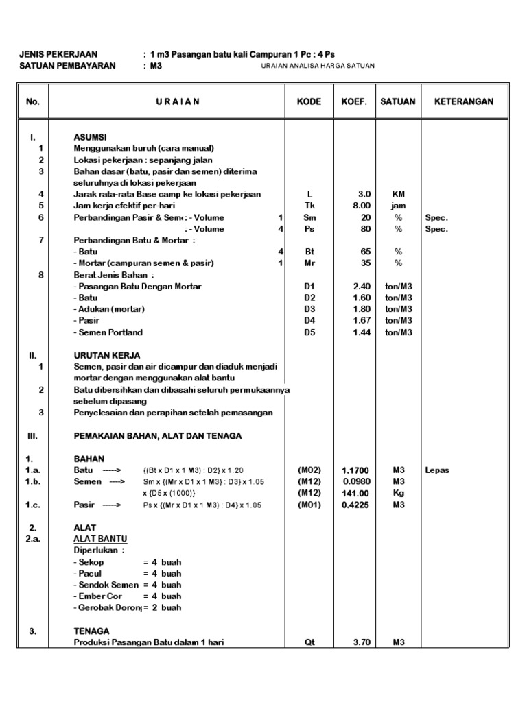 Analisa Pasangan Batu | PDF