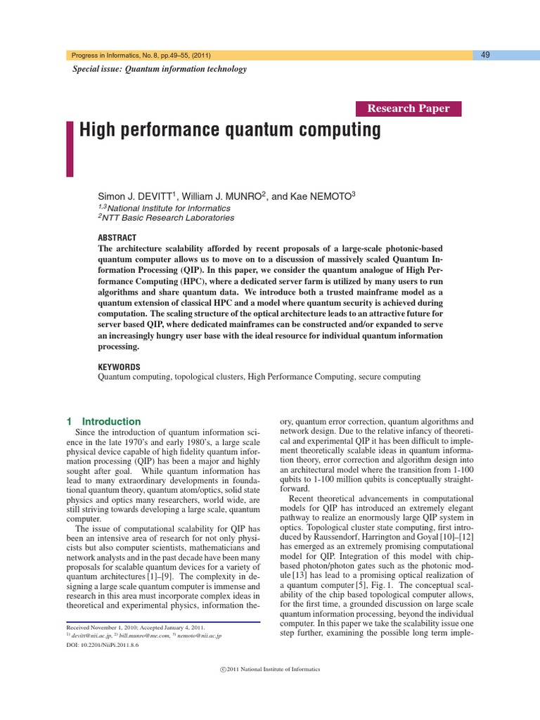 High Performance Quantum Computing Research Paper PDF Computing