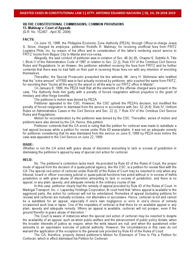 Digested Cases in Constitutional Law 1 - Atty. Antonio Eduardo Nachura ...