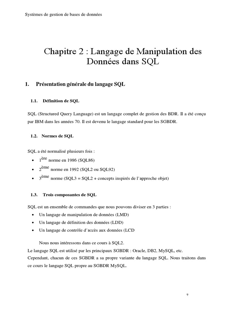 LMD et SQL : Manipulation de Données | PDF | SQL | Base de données ...