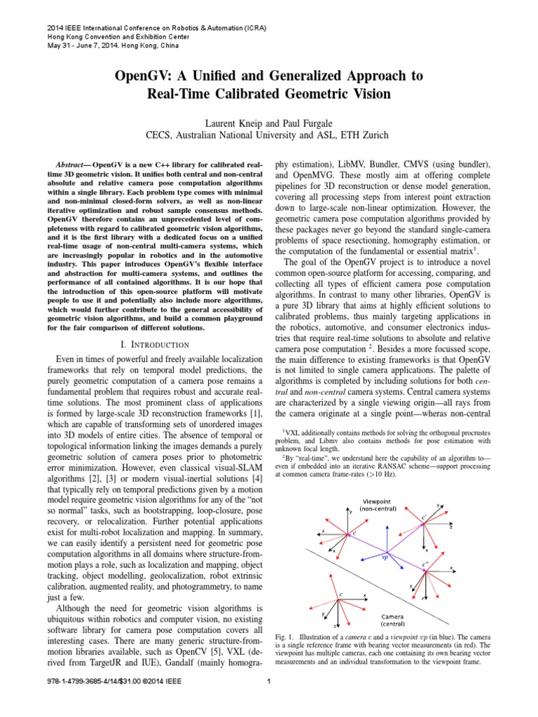 Opengv: A Unified and Generalized Approach To Real-Time Calibrated ...