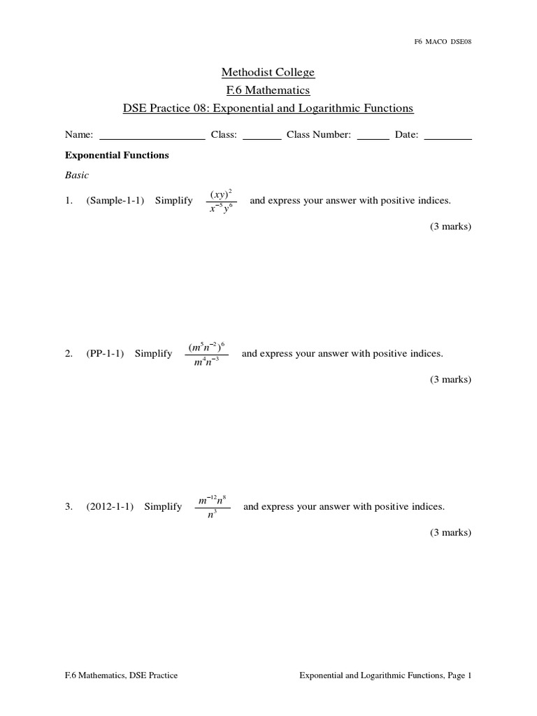 F6 DSE08 Exp & Log Functions | PDF | Logarithm | Exponential Function