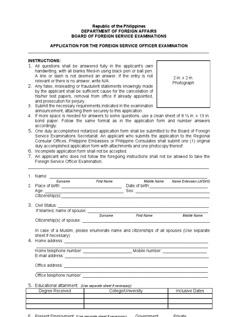 09 Fso Appliform | PDF | United States Foreign Service | Notary Public