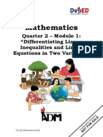 Mathematics: Quarter 2 - Module 1: "Differentiating Linear Inequalities and Linear Equations in Two Variables"