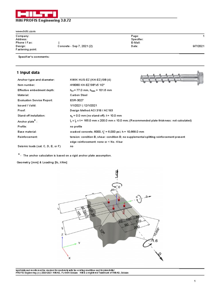 Design of KWIK HUSEZ (KHEZ) 5/8" Anchor Installation in Cracked