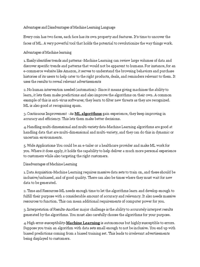 Advantages and Disadvantages of Machine Learning Language PDF