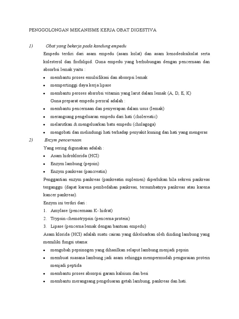 Mekanisme Kerja Obat Digestiva | PDF | Memasak, Makanan, & Anggur ...