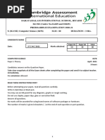 Computer Science Grade X IG Pre-Board-2 Examinatin 2020-21