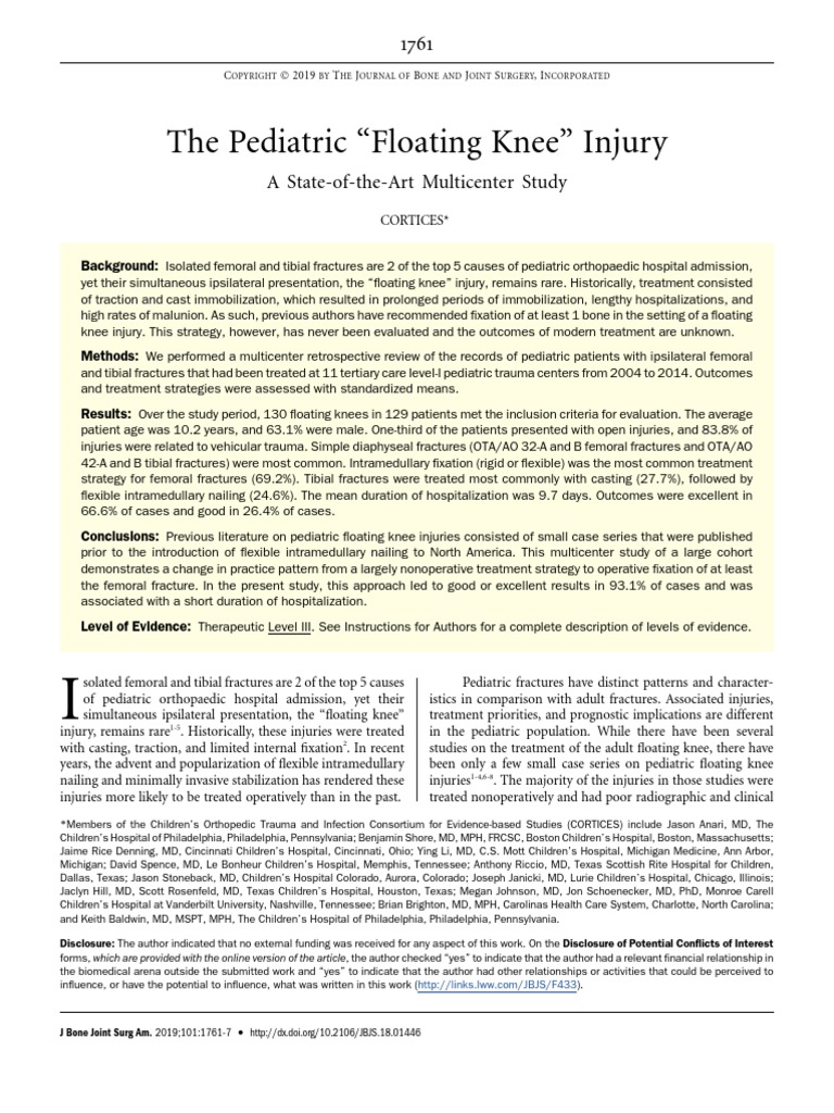 The Pediatric "Floating Knee" Injury A StateoftheArt Multicenter Study PDF Knee