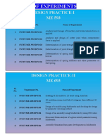 list of experiment CAD CAM