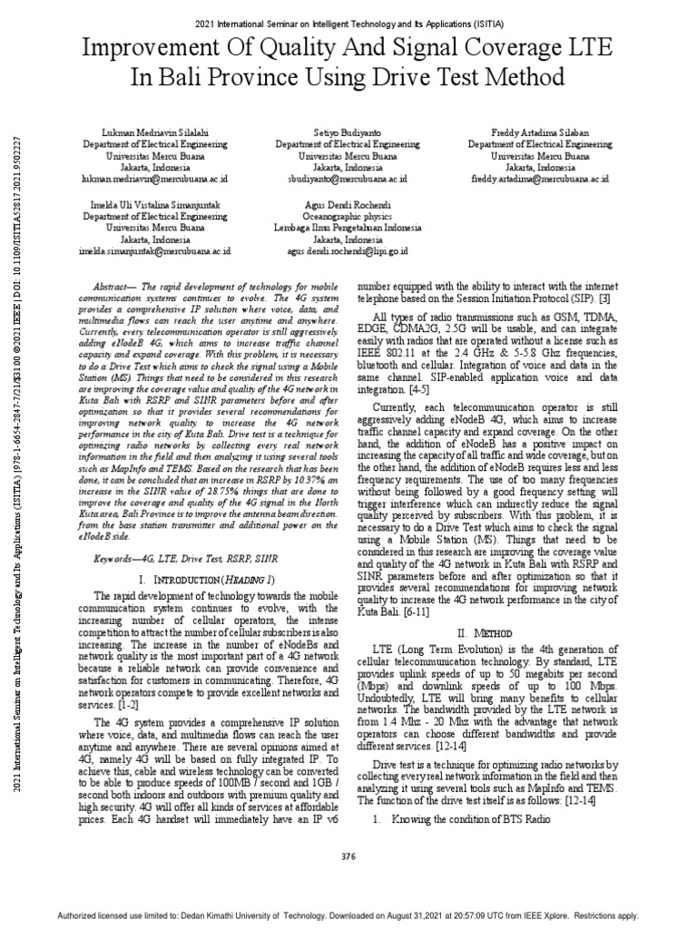 Improvement of Quality and Signal Coverage LTE in Bali Province Using ...