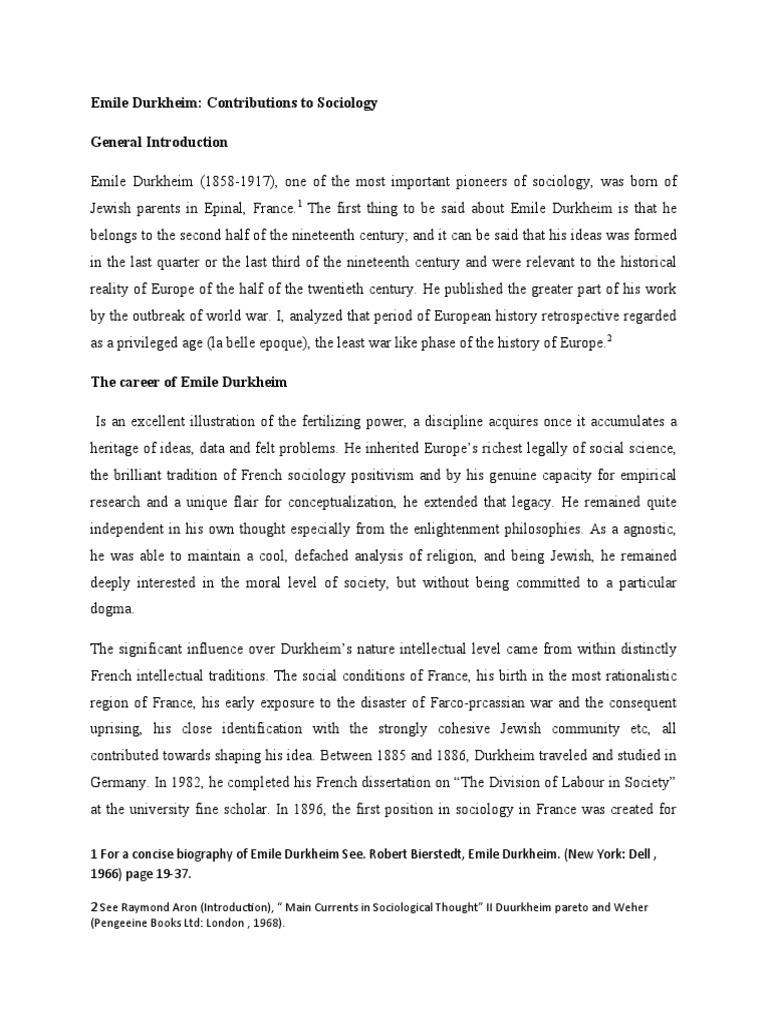 Emile Durkheim Contributions To Sociology General Introduction Pdf