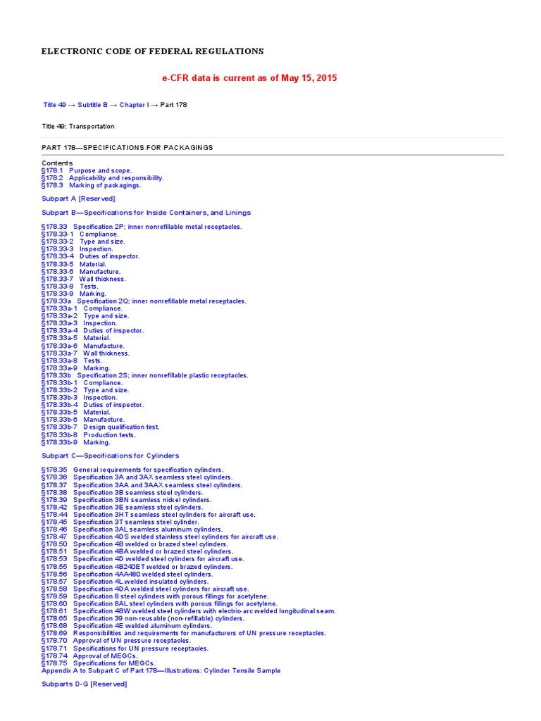 Ecfr code of federal regulations title 49 part 178
