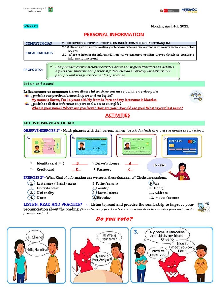 Sesión #01 - Ingles - Lesson | PDF