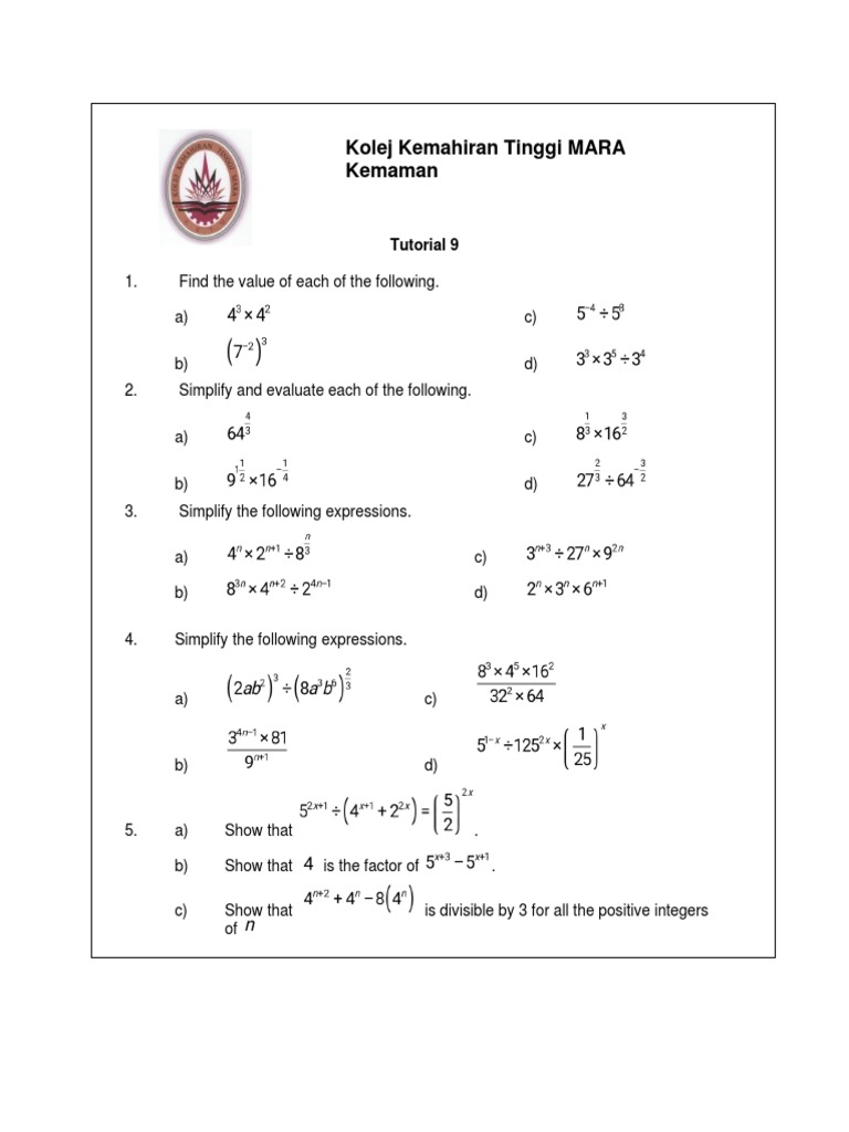 Tutorial 9: Math Simplification Exercises | PDF | Teaching Methods ...