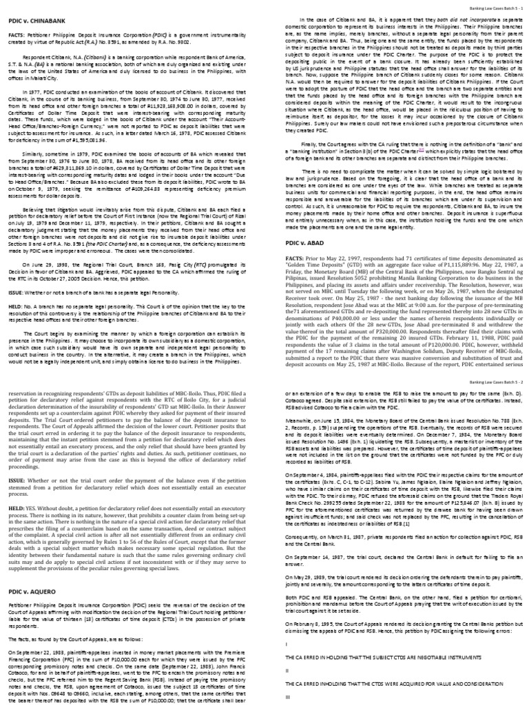 PDIC Cases | PDF | Lawsuit | Guarantee