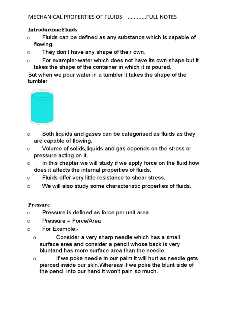 Mechanical Properties of Fluids Overview | PDF | Pressure | Pressure ...