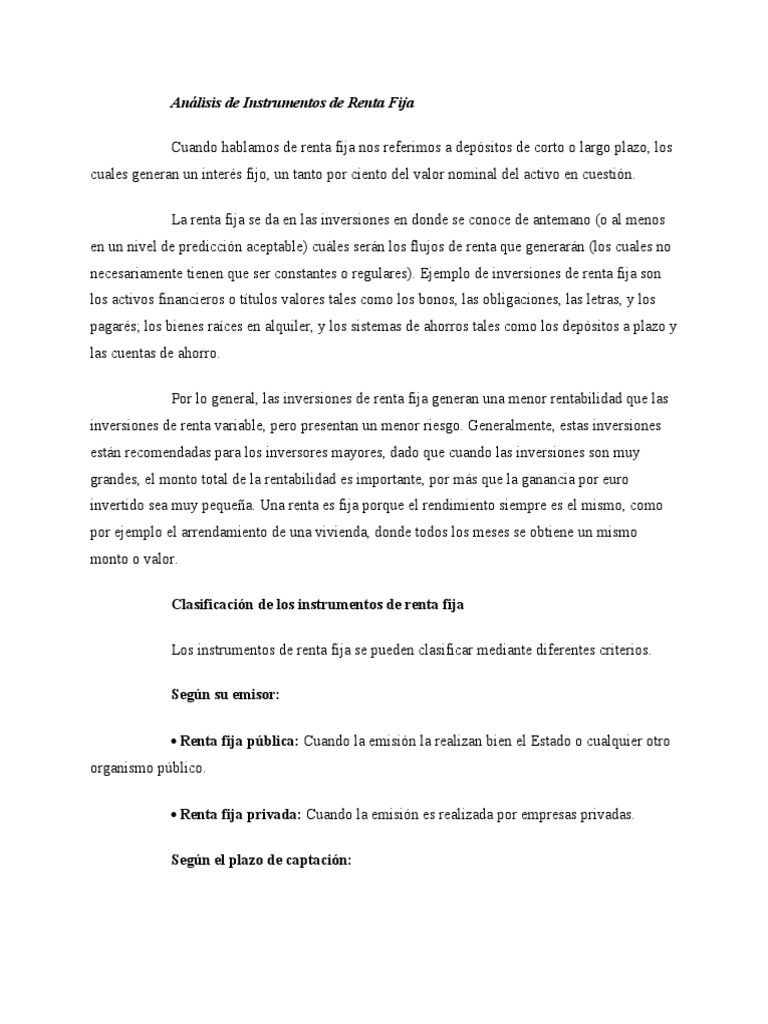Análisis de Instrumentos de Renta Fija | PDF | Renta Fija | Liquidez de ...