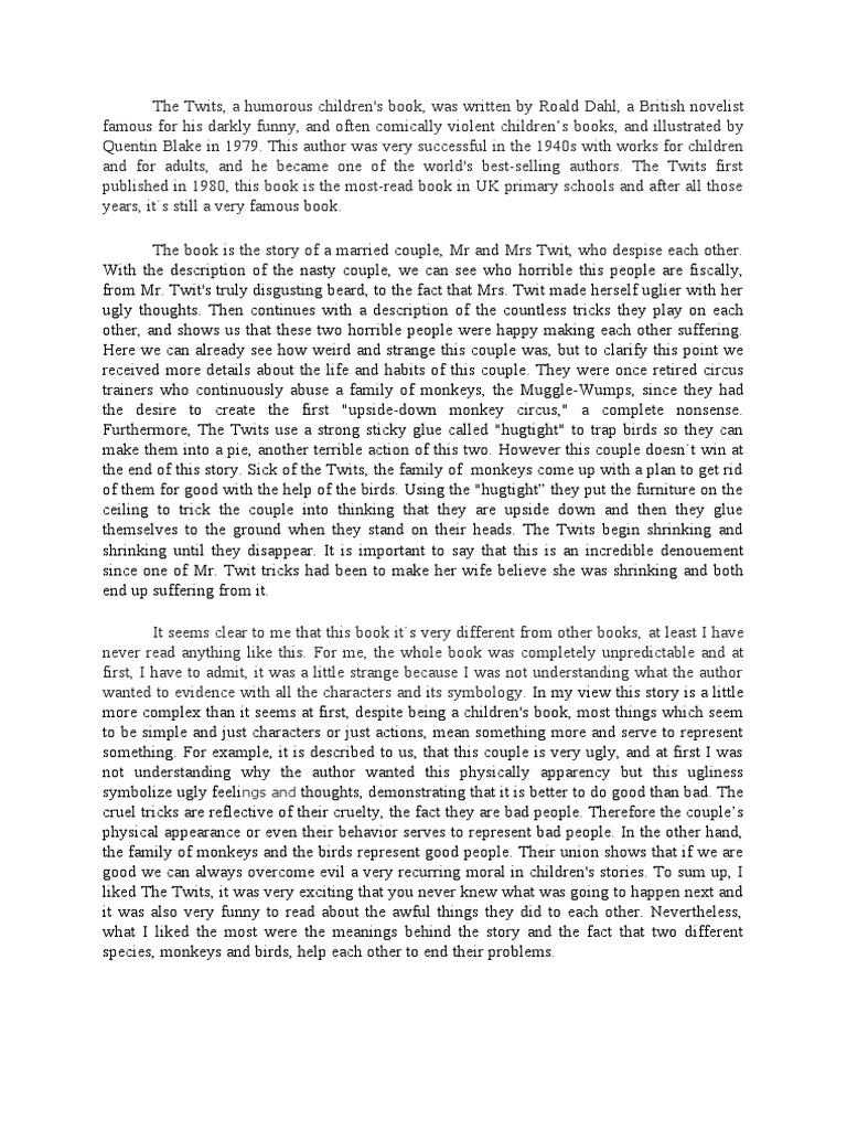 The Book Is The Story of A Married Couple, MR and Mrs Twit, Who Despise ...