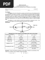 Learning Activity Sheet: Pre-Calculus Define and Determine The Standard Form of Equation of An Ellipse