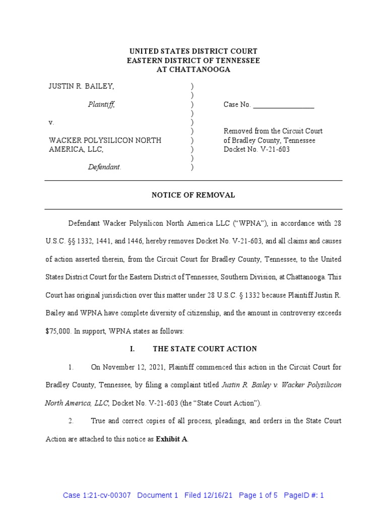 Wacker Injury Lawsuit | PDF | Diversity Jurisdiction | Complaint