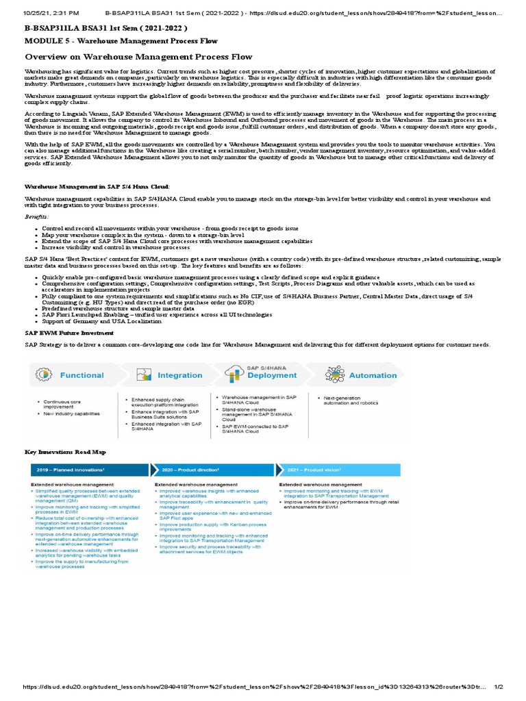 Overview On Warehouse Management Process Flow | PDF | Warehouse | Logistics