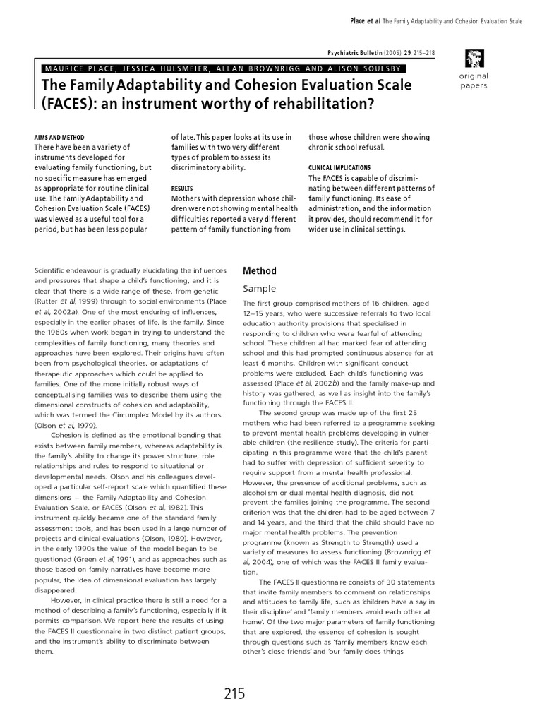 The Family Adaptability and Cohesion Evaluation Scale (FACES) - An ...