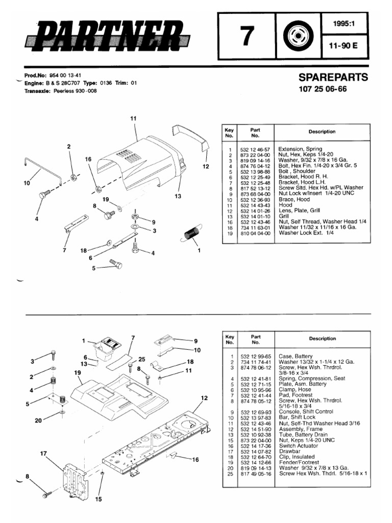 Partner 1190E lawn mower tractor Spare Parts List Nut (Hardware