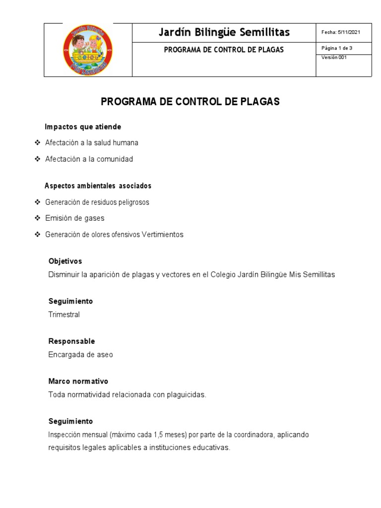 Programa de Control de Plagas Semillitas | PDF | Pesticida | Plaga ...