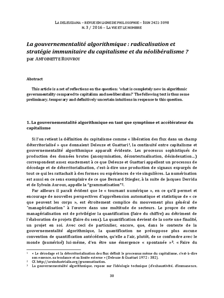 Gouvernementalité algorithmique et capitalisme | PDF