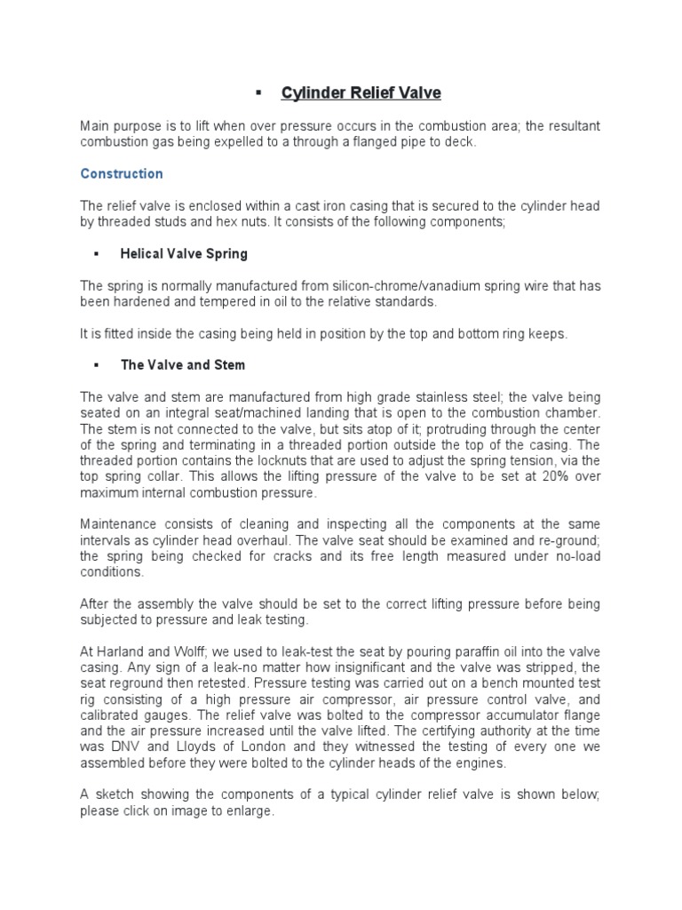 Cylinder Head Relief Valve PDF Valve Fuel Injection