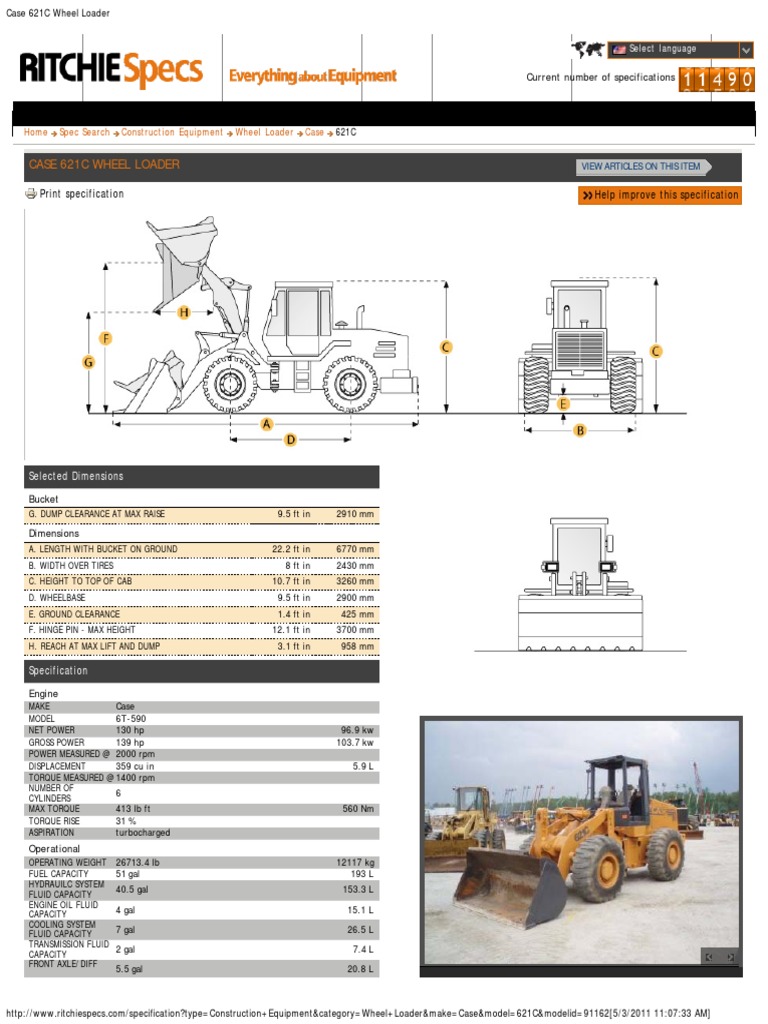 Case 621C Wheel Loader Help Improve This Specification Print