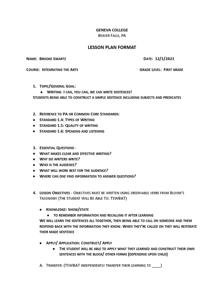 Final Draft Lesson Plan | PDF | Learning | Lesson Plan