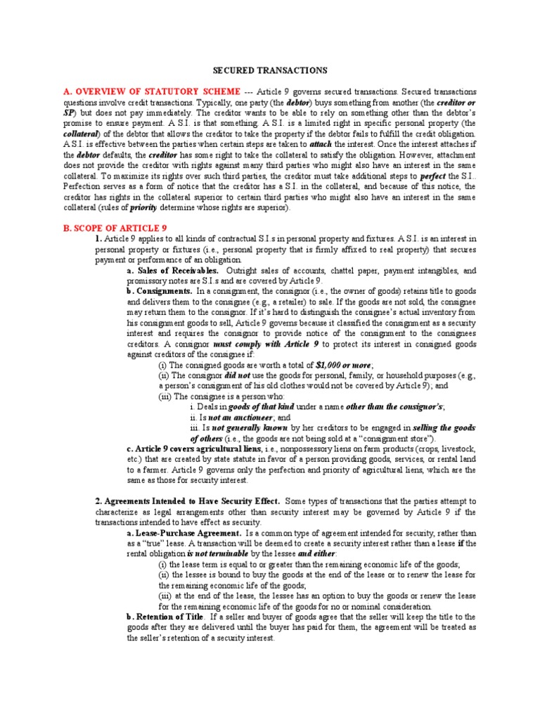 Secured Transactions Overview | PDF | Security Interest | Securities ...