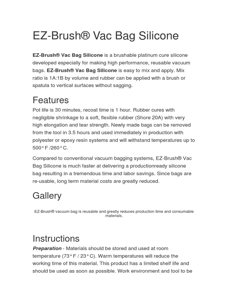 HOJA TECNICA EZBrush® Vac Bag Silicone EN INGLES PDF Silicone
