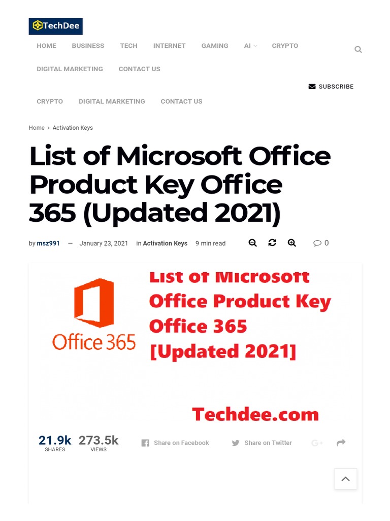 List of Microsoft Office Product Key Office 365 (Updated 2021) | PDF