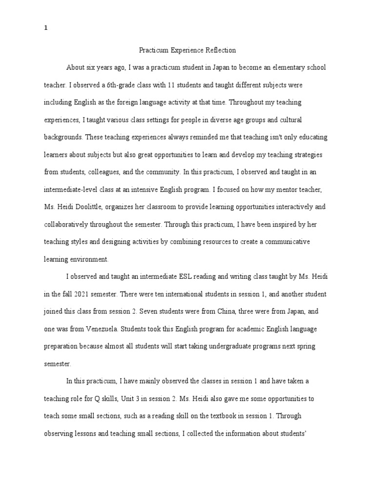Practicum Experience Reflection PDF Teachers Educational Technology