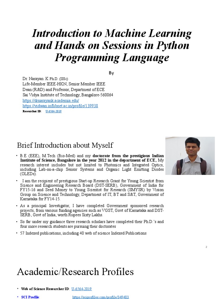 Introduction To Machine Learning and Hands On Sessions in Python ...