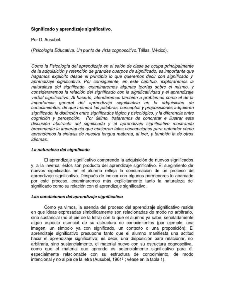 Aprendizaje Significativo según Ausubel | PDF | Aprendizaje | Los símbolos
