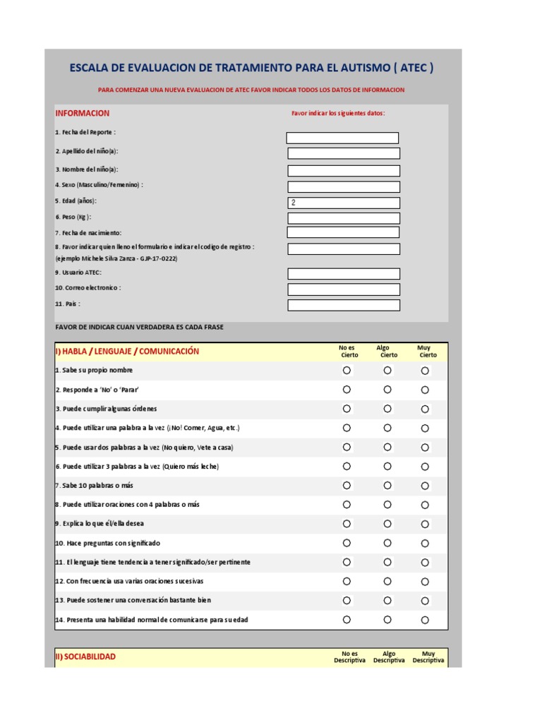 Evaluación ATEC para Autismo | PDF
